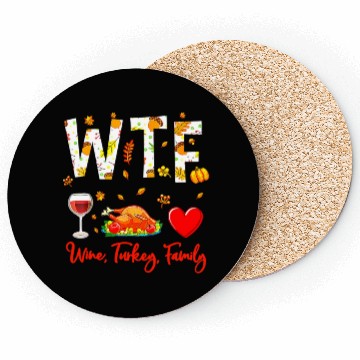 Discover Wine Turkey Family WTF Funny Thanksgiving Coasters
