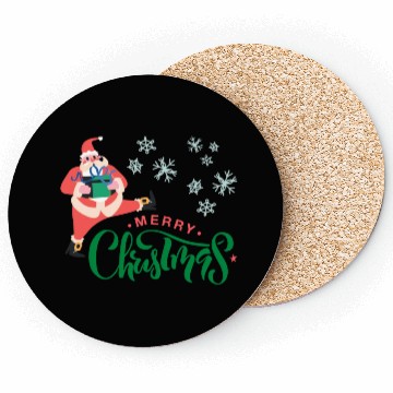 Discover Merry Christmas in Green Font and Pink Santa Coasters