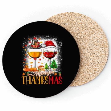 Discover Merry Thanksmas Santa Hat Thanksgiving Christmas Coasters