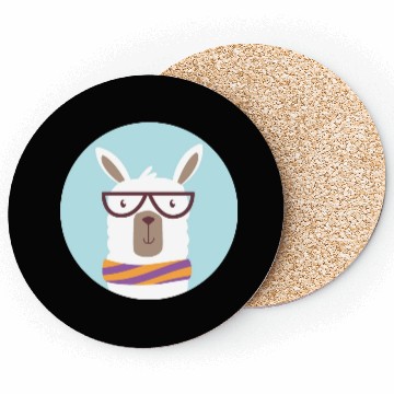 Discover kawaii funny llama wearing glasses and feels cold Coasters