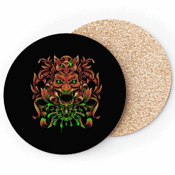 Discover Bronze Neon Oni Mask Coasters