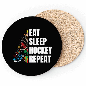Discover Eat Sleep hockey Repeat Christmas tree Coasters
