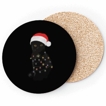 Discover Black Cat Christmas Light Funny Cat Lover Coasters