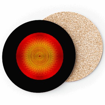 Discover Red Circle Golden Sun Illustration Coasters