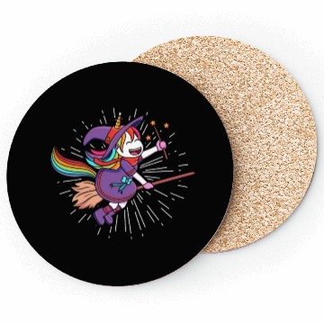 Discover Unicorn Flying Unicorn Witch With Broomstick Coasters