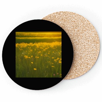 Discover Lovely Yellow Flowers and Green Grass Coasters