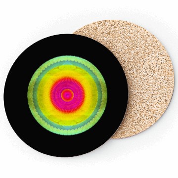 Discover Yellow-Green with Pink Symmetic Shape on Center Coasters