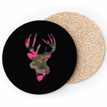 Discover Deer Womens Camo Outfitter Black Coasters