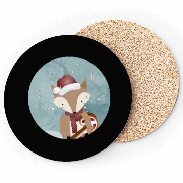 Discover cute fox for Christmas with Santa hat Coasters