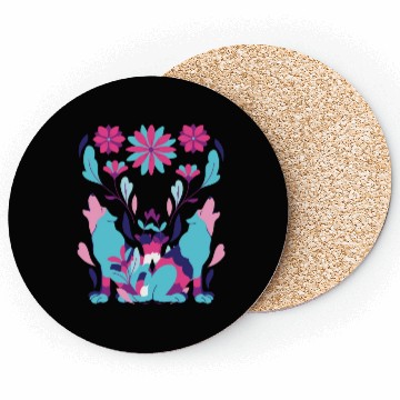 Discover Two Wolves And Flowers Abstract Coasters