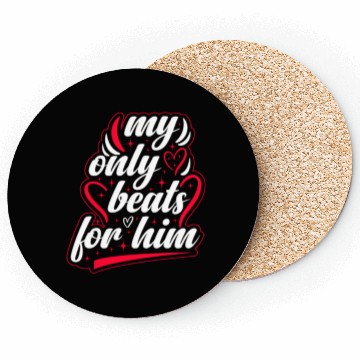 Discover My only beats for him Valentine's Day Coasters