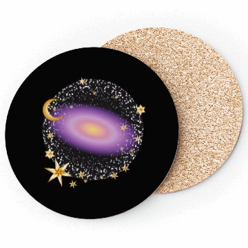 Discover glowing violet galaxy with moon and stars Coasters