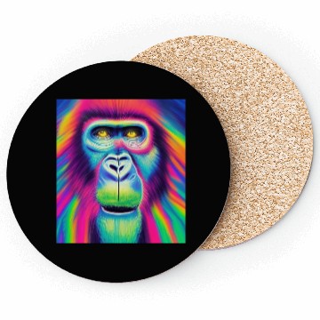 Discover Rainbow monkey abstract portrait , vibrant colors Coasters