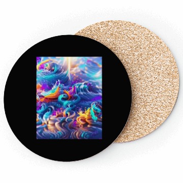 Discover Colorful ocean waves art Coasters