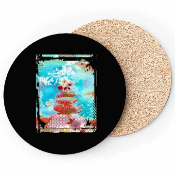 Discover Japan Zen Buddhism Balancing Stones Rocks Cherry Coasters