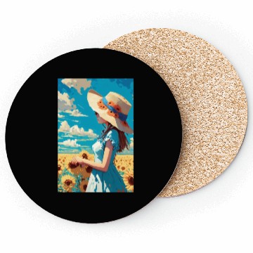 Discover Sunflower girl summer Coasters
