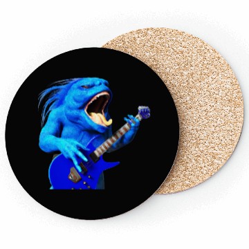 Discover Huge blue creature jamming on an electric guitar. Coasters