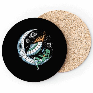 Discover Alien lounging on moon coffee Coasters