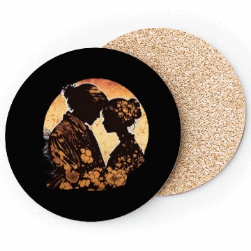Discover Romantic Embrace, Ukiyo-E Valentine's Day Design, Coasters