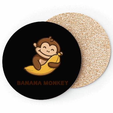 Discover Brown illustrated Monkey and Banana Coasters