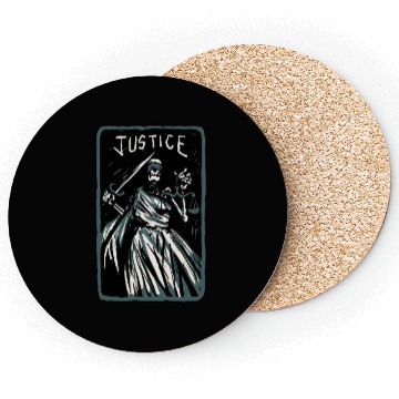 Discover Justice Skeleton Skull Tarot Card Coasters