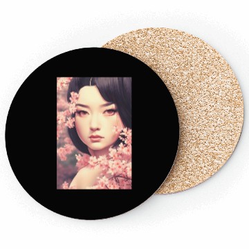 Discover japan girl portrait sakura blossom Japan wall art Coasters