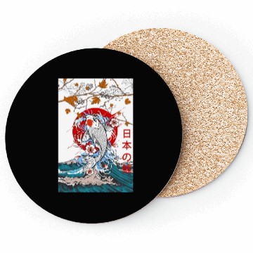 Discover Great Wave off Kanagawa Japanese Blossom Koi Fish Coasters