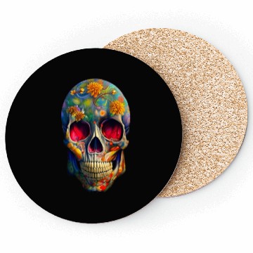 Discover Botanical skull | skull flower potrait Coasters