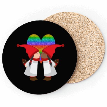 Discover Biracial Lesbian Gnome Valentine Couple Mixed LGBT Coasters