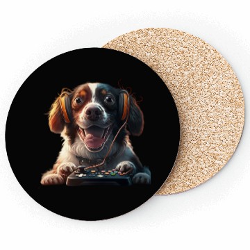 Discover Funny Dog Playing Video Game Coasters