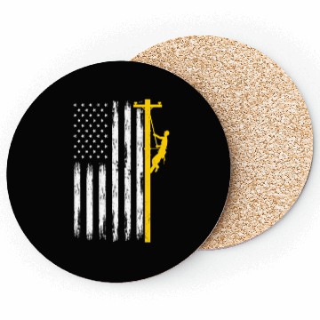 Discover Lineman US Flag Lineworker Patriotic Coasters
