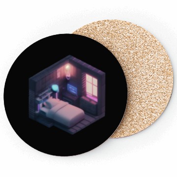 Discover Isometric Voxel Bedroom - Synthwave Future Room Coasters