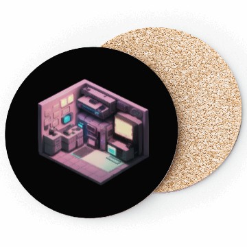 Discover Synthwave Isometric Voxel Bedroom - Future Room Coasters