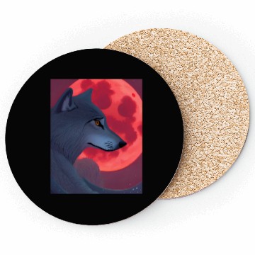 Discover A Grey Wolf Staring at a Blood Moon Coasters