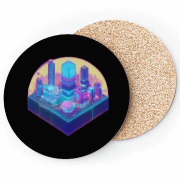 Discover Small City Block - Isometric Style - Retro Sunset Coasters