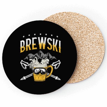 Discover Brewski Beer Drinker Skiing Ice Ski Winter Sport Coasters