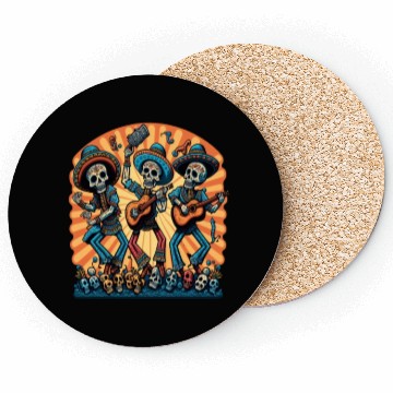 Discover Mexican Folk Dance Fans Dancing Sugar Skull Coasters