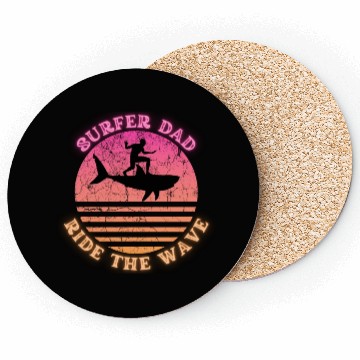 Discover Surfer Dad Ride the Wave Shark Sunset Neon Coasters