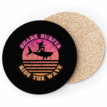 Discover Shark Surfer Ride the Wave Sunset Neon Coasters