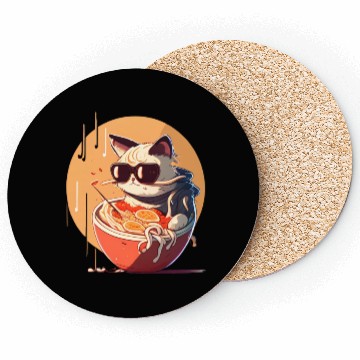 Discover cat eating Chinese food,cute design for Meow lover Coasters