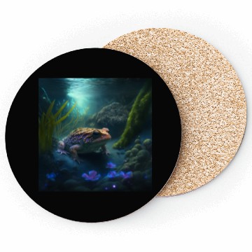 Discover A toad in a creek the toad has blue glowing eyes Coasters