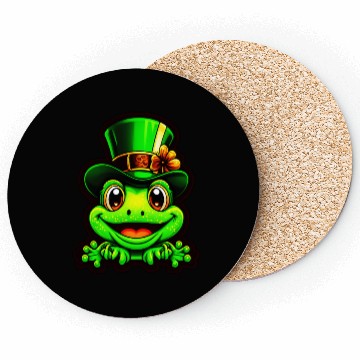 Discover Grinning Frog Wears St. Patrick Day Top Hat Coasters
