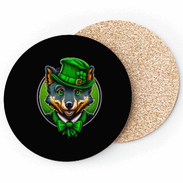 Discover Cute Wolf St. Patrick's Day Hat With Green Eyes Coasters