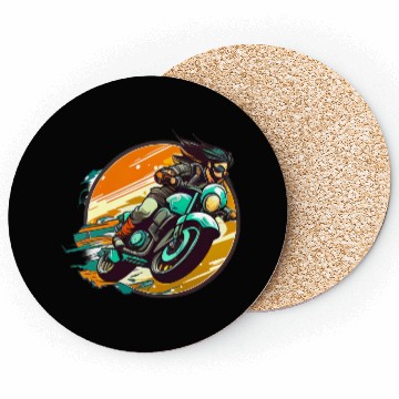 Discover Man Riding Green Motorcycle Coasters