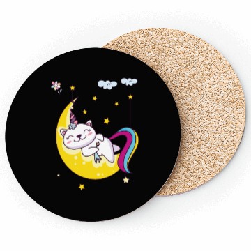 Discover Unicorn pony cat on the moon, magic sleeping time Coasters