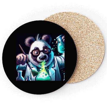 Discover Colorful chaos: a panda scientist's lab Coasters