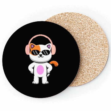 Discover cat wearing headphones Coasters