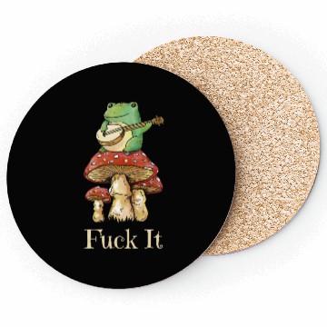 Discover Cottagecore Frog Playing Guitar says Fuck It Coasters