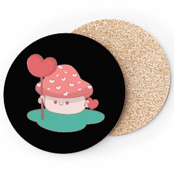 Discover cute little mushroom holding a candy heart Coasters