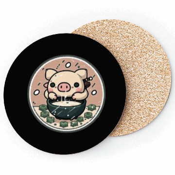 Discover Cute Pig Devours Ramen Coasters